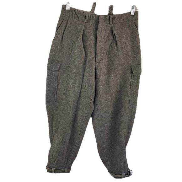 Vintage Swedish Army Wool Cargo Trousers Mens 30x29 Green Military Buckle